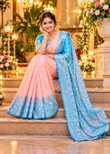 Elegant Pink &amp; Blue Silk Saree