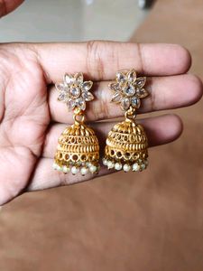 Exquisite Gold-Toned Jhumka Earrings
