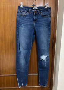Zara Basic Blue Ripped Denim Jeans