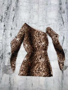 Leopard Print One-Shoulder Dress