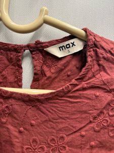 Maroon Embroidered Flutter Sleeve Top