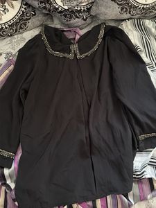 Elegant Black Beaded Collar Top