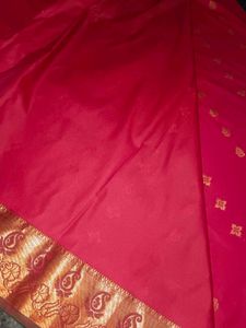 Vibrant Red Saree with Gold Border