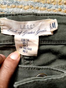 H&amp;M LOGG olive green moto jeans f
