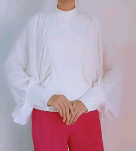 Elegant White Blouse with Balloon Sleeves