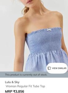 Blue Smocked Peplum Tube Top
