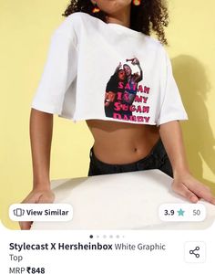 Stylecast X Hersheinbox White Graphic Crop Tshirt