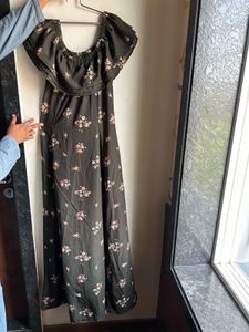 olive green offshoulder gown