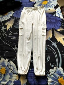White Cargo Pants with a drawstring waist