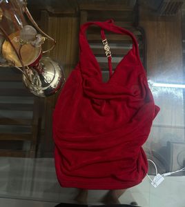 Red Halter Neck Ruched top with tag
