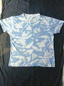 Blue Tropical Leaf Print T-Shirt