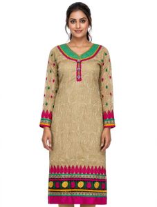 *Beige Jacquard Heavy Embroidered Anarkali Kurta |