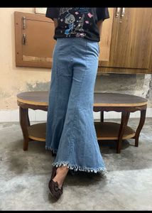 Stylish Light Wash Denim Flare Pants