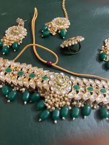 Necklace Earrings Mangtika Ring Set