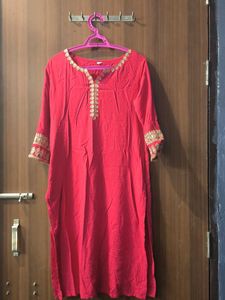 Vibrant Red Embroidered Kurta