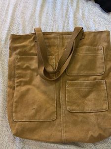 Brown Suede Tote Bag with Pockets