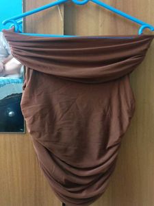 Brown Ruched Off-Shoulder Dress