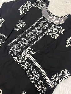 Elegant Black Kurta Set with White Print