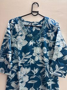 Blue Floral Print Kurta Set with Dupatta