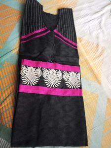 Stylish Black Kurti with Pink Accents