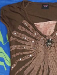 Brown Embellished Vintage Top