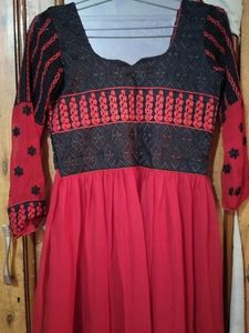 Red Embroidered Anarkali Suit Set