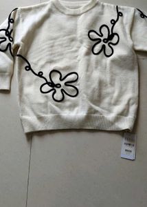 Cream Knit Sweater with Black Detail