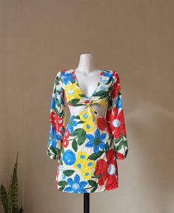 Vibrant Floral Cut-Out Mini Dress