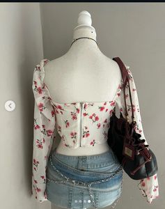Floral Puff Sleeve Corset Top