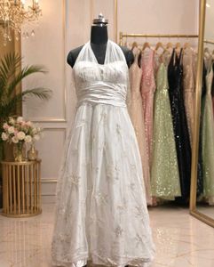 Elegant White Halter Neck Gown