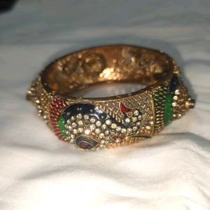 Golden Peacock Blue Green Red Kada Bangle Bracelet