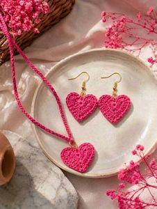 Crochet heart Necklace &amp; Earrings Set❤