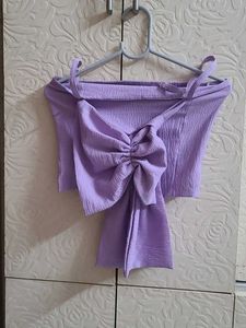 Lavender Off-Shoulder Bow Crop Top
