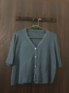 V-Neck Button-Up Short-Sleeve Cardigan