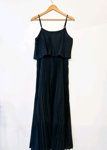 Sassafras Black Spaghetti Strap Pleated Dress