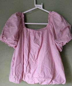 Pink Puff Sleeve Square Neck Top