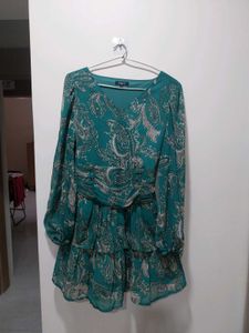 Chic Deep Green Paisley Tiered Dress