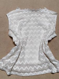 White Lace Zigzag Pattern Top