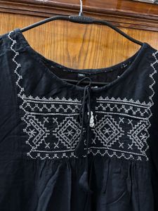 Embroidered Black Tunic Top