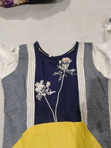 Stylish Yellow &amp; Navy Floral Kurta