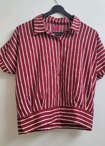 Chic Striped Short-Sleeve Button-Up Blouse