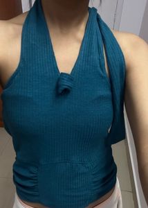 Teal Ribbed Halter Neck Top