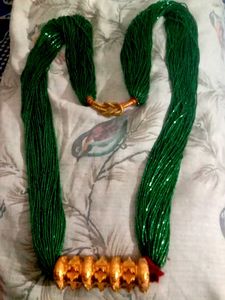 Green Beaded Gorkha Chadke Tilhari with Gold Penda