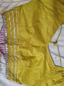 Vibrant musterd  Ethnic lehgha choliwith Silver Em