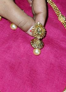Long Golden Necklace With Earrings