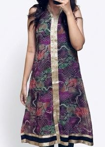purple vibrant print kurta set