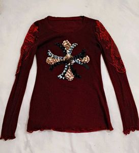 Very Fancy Sequin Work Net Sleeve Top