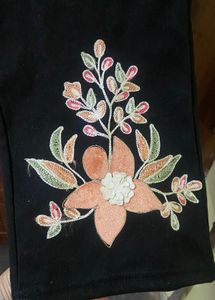 Floral Embroidered Black cord set
