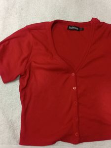 SASSAFRAS Red Tshirt Style Crop Top