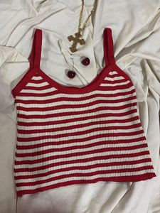Retro Red &amp; White Striped Crop Tank🍒
